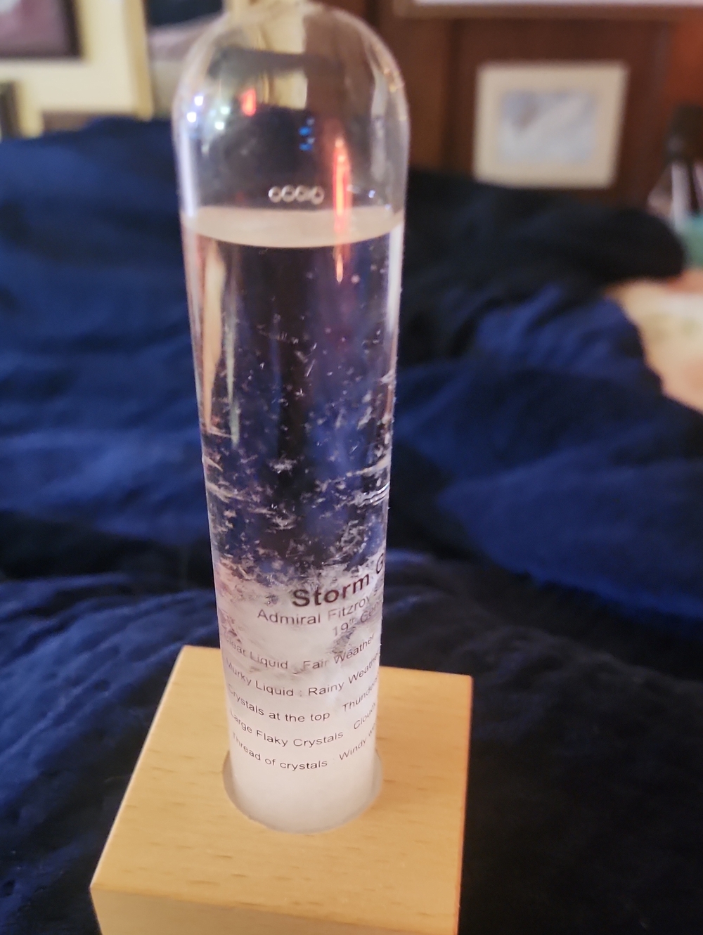 Storm Glass Weather Predictor in Clear Glass Tube with Wooden Stand